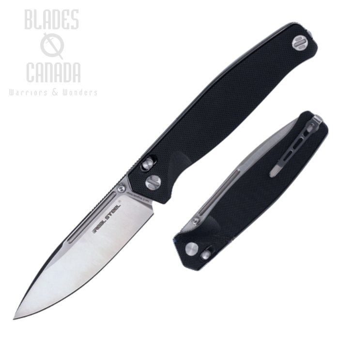 Real Steel Huginn Slide Lock Folding Knife, VG10 Satin, G10 Black, RS7651